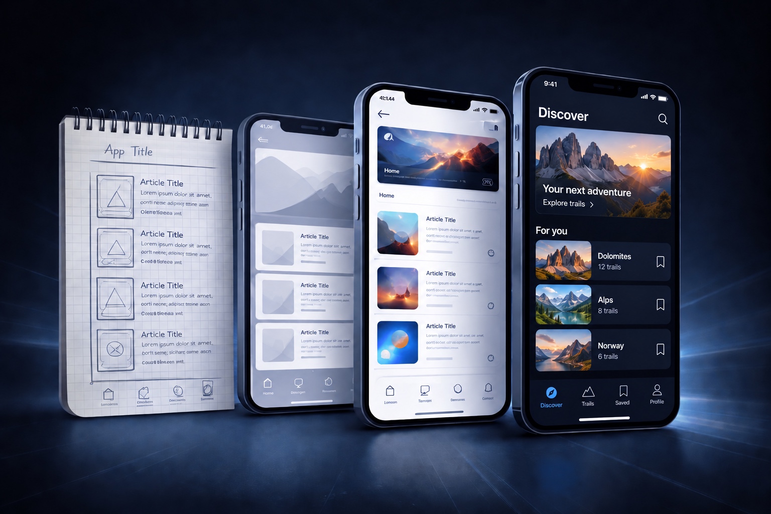 App development from sketch and prototype to a polished interface